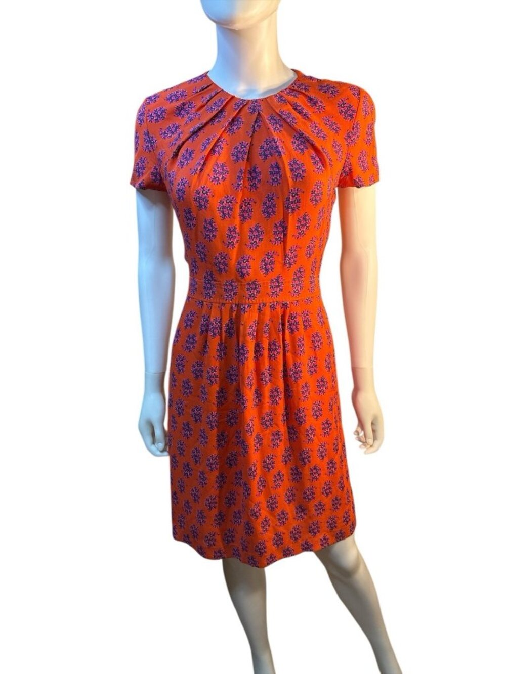 TORY BURCH Womens Silk Short Sleeve Mini Floral Orange Dress Summer Size 0, EUC